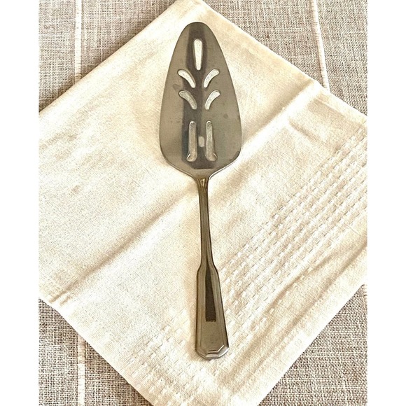 Stainless Pie Server Flatware Vintage Glossy Korea Pierced - Picture 1 of 6